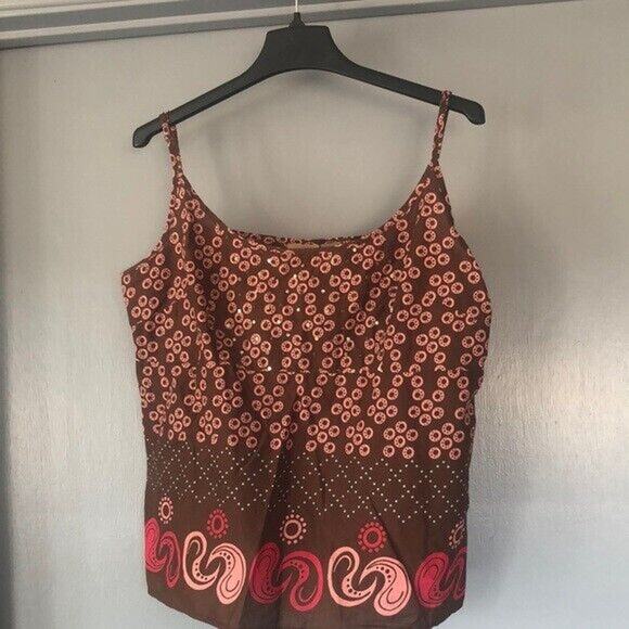 Ruff Hewn Tops - RUFF HEWN Pink brown Strappy Sleeveless Beads Sequins Cami Tank Top Sz XL